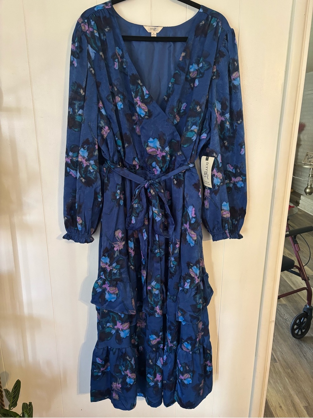 Terra & Sky blue Floral Long Sleeve Dress